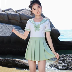 Back Zipper Swimming Suit For Kids Girl Teen Swimsuit School Swimwear Summer Beachwear Children Bathing Suit Short Sleeve