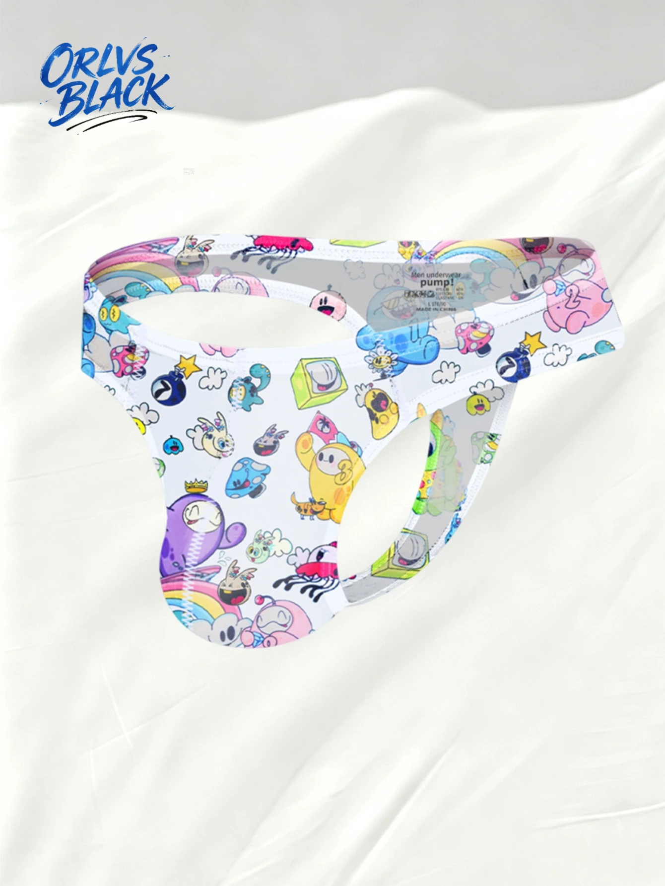 3PCS Colorful Cartoon Printed Mens Jockstrap Breathable Lightweight Open Back Fashion Sport Briefs MP2992