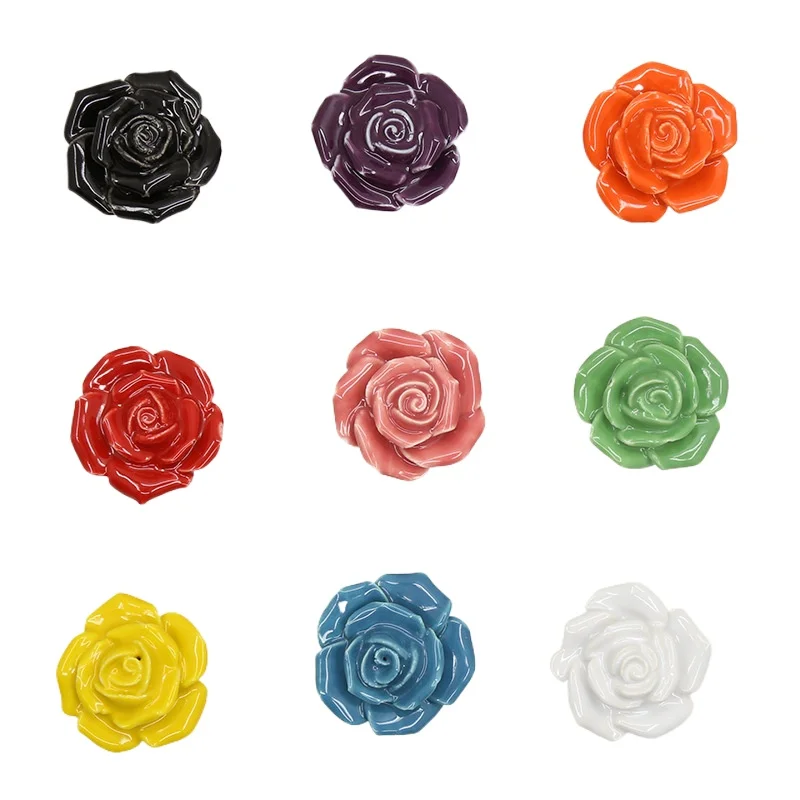 Retro Ceramic Rose-shaped Handle for Cabinets Wardrobes Drawers Dining Room - Hand-painted Cartoon Style European Modern Simple