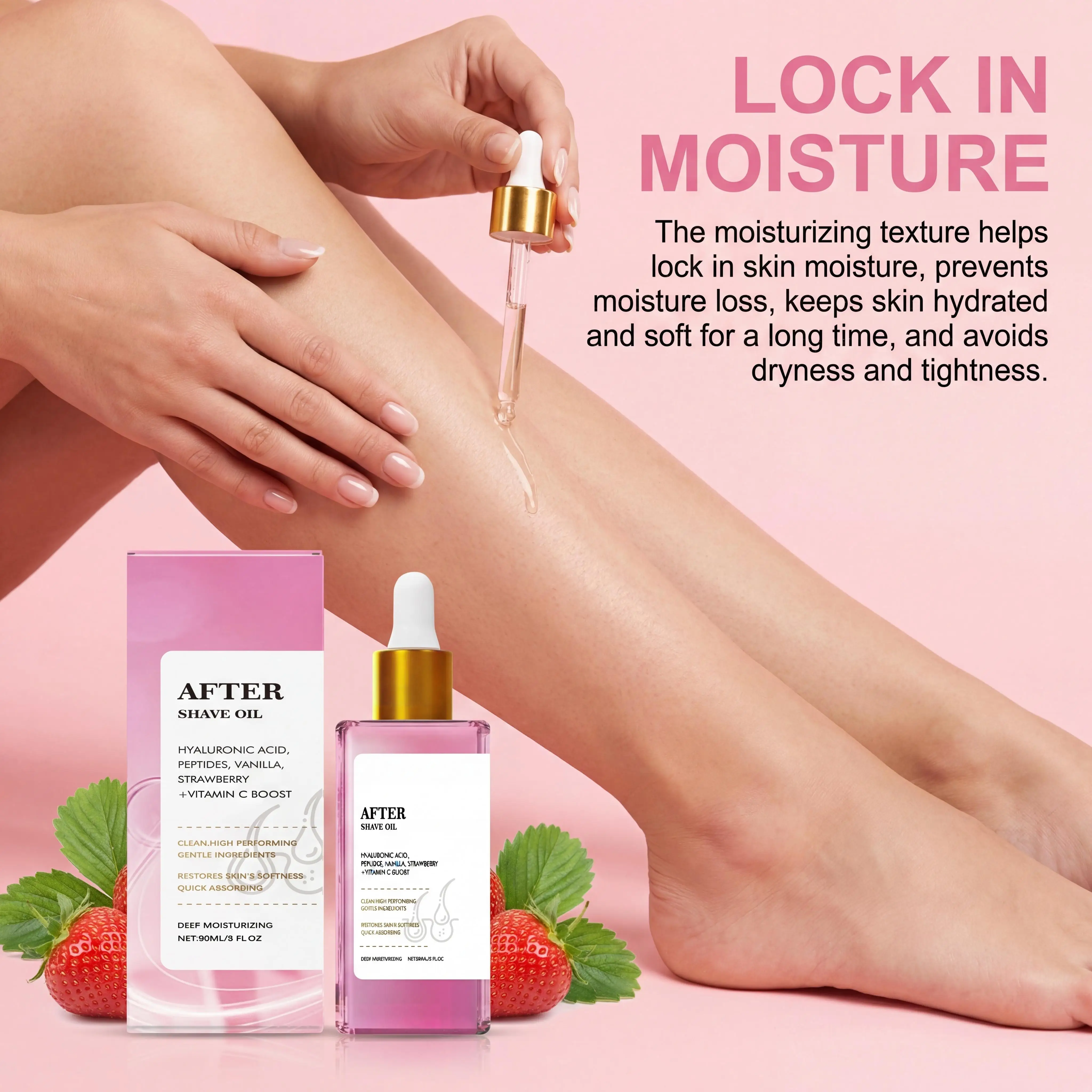 Strawberry Vanilla After Shave Oil for Women Smooth Hydrate Relieve Post-Shave Discomfort Soothe Skin Redness After Shave Serum