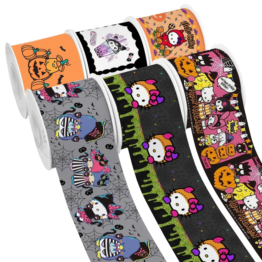 Halloween Sanrio Hello Kitty My Melody stampato Grosgrain/nastro di raso per la testa della ragazza indossare fiocchi per capelli 10 Yards