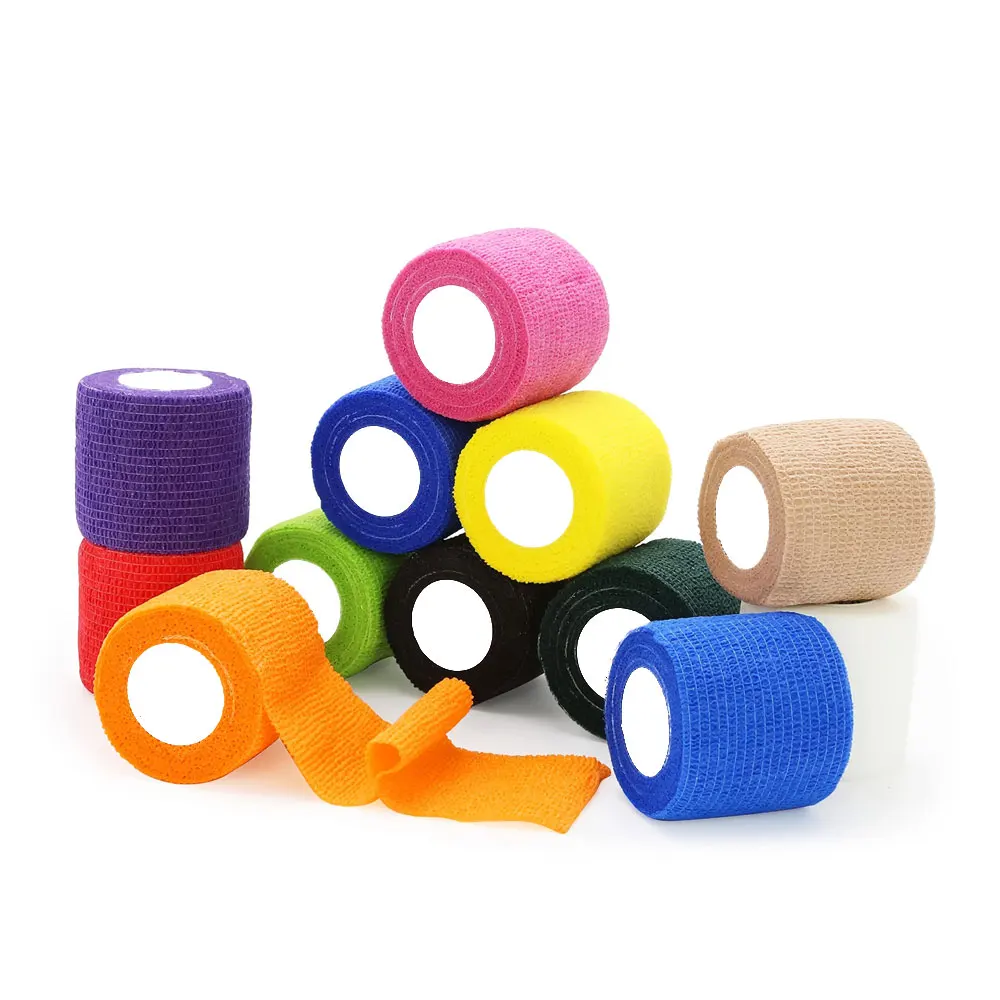 12 Rolls 5cm Random Color Self Adhesive Non-Woven Bandage, 2 Inch No Residue Elastic Wrap, Hand-Tear Breathable Athletic Tape fo