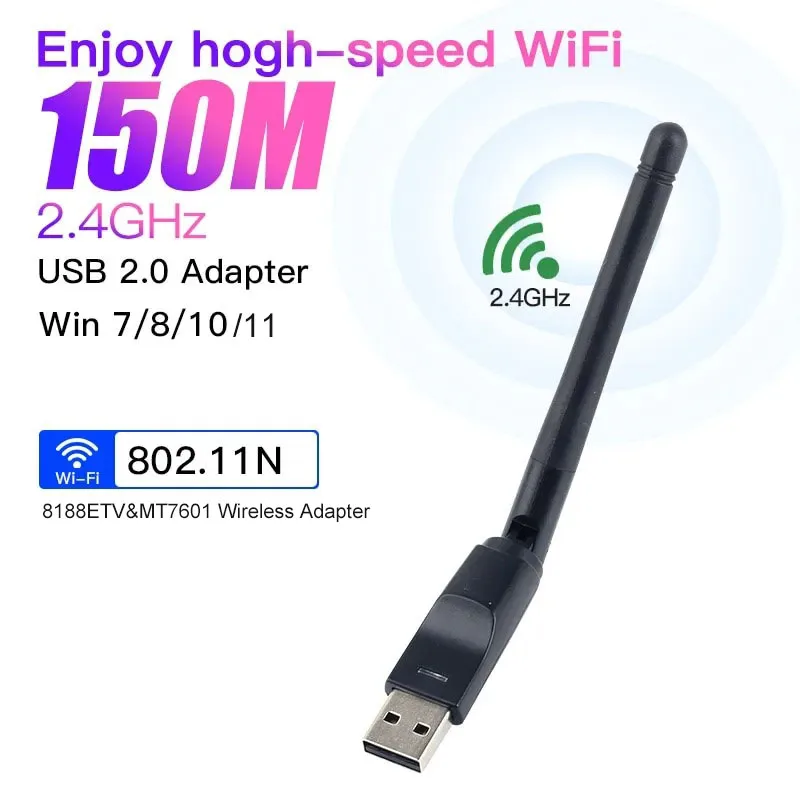 150Mbps MT7601 Mini USB WiFi Adapter Wireless Network Card 802.11 B /g/n Antenna Signal Receiver Dongle for PC Laptop Windows