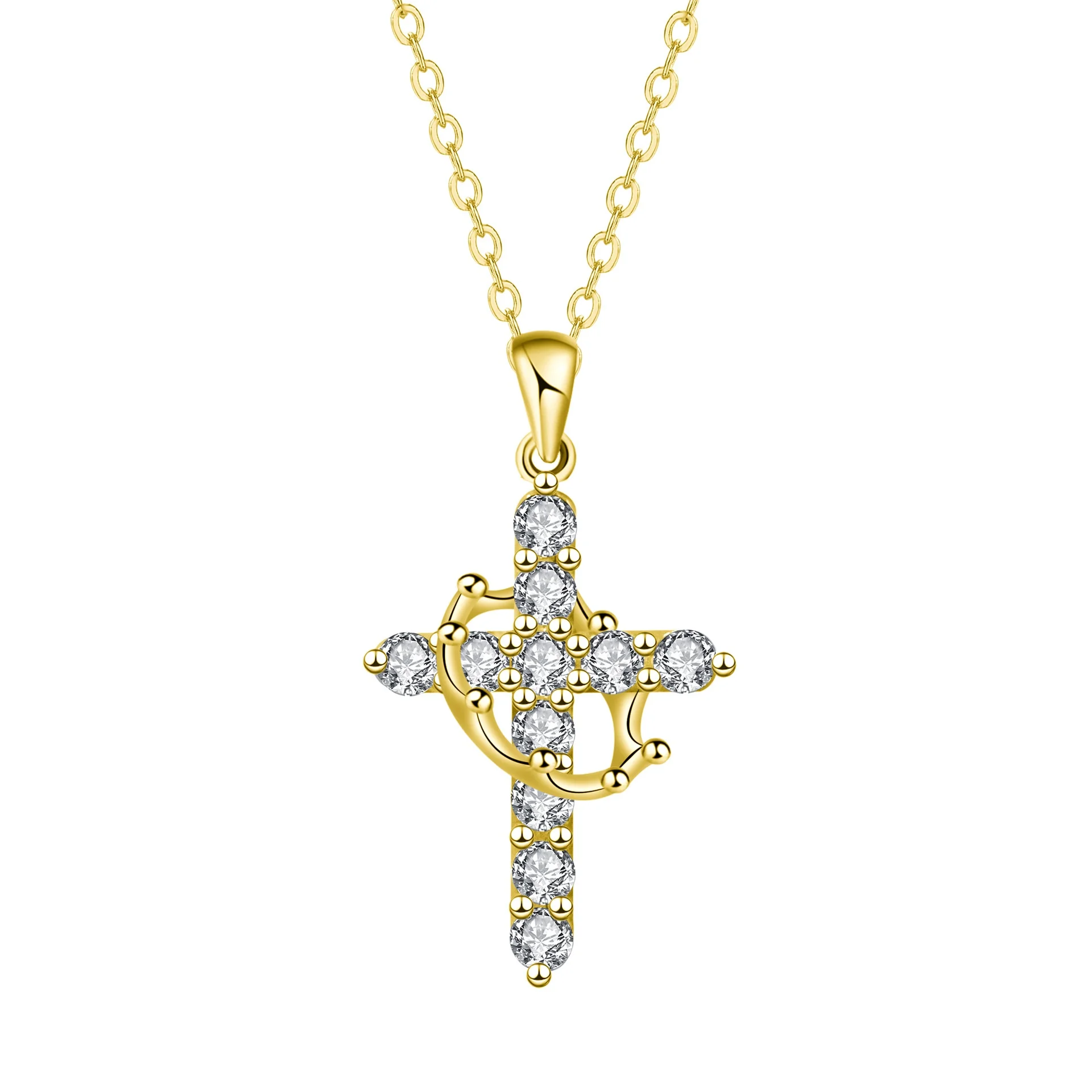 

Cross Chain Christian Necklace Luxury Rotatable Crown Zircon Cross Necklace готический крест подвеска
