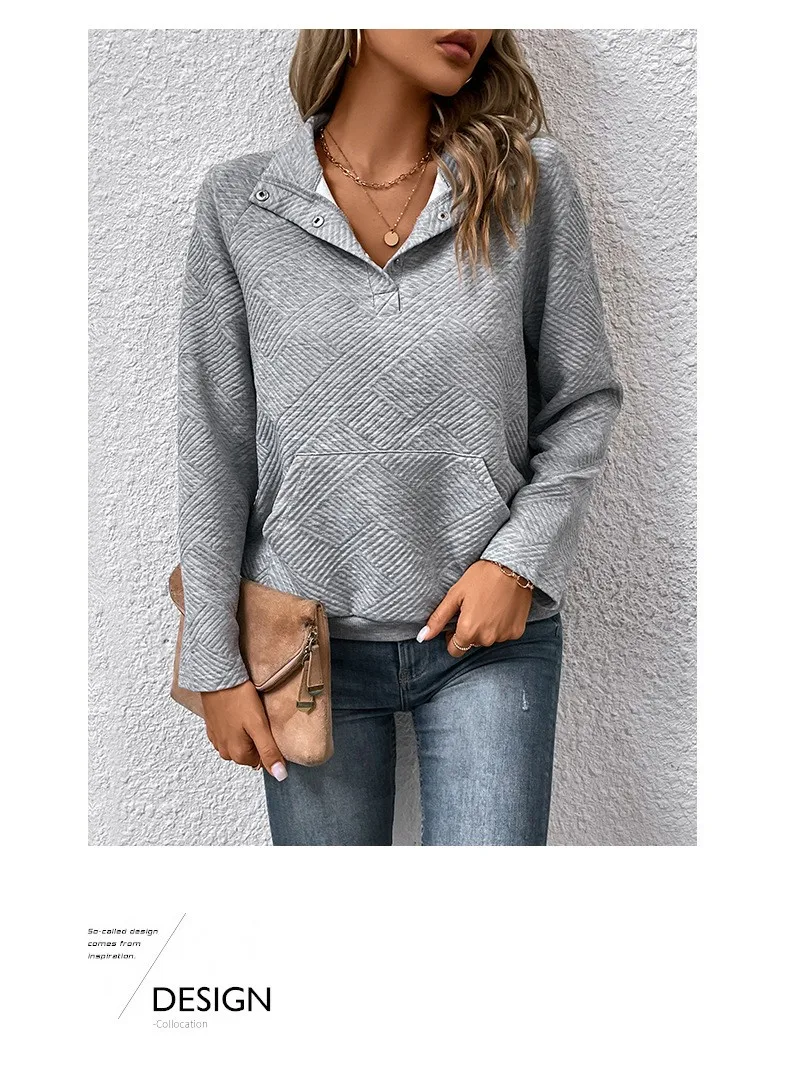 Casual Long Sleeve Hoodie Regular Fit Simple Style with Pocket Stand Collar Thin Regular Length Pullover Colorblock Women Hoodie