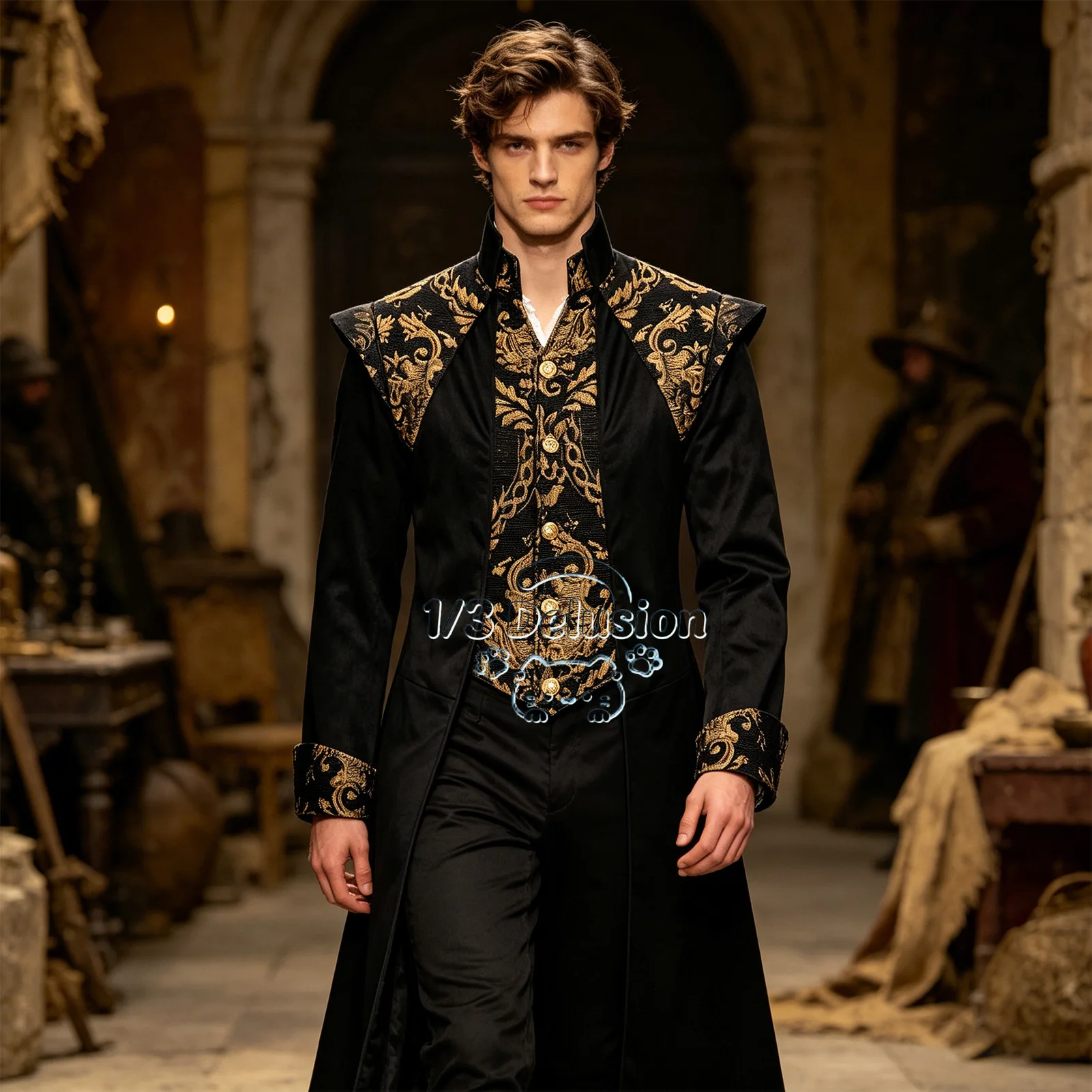 Men Steampunk Medieval Tailcoat Jacket Victorian Gothic Formal Dress Coat Vintage Palace Suit Cosplay Costume 1/3 Delusion view 3