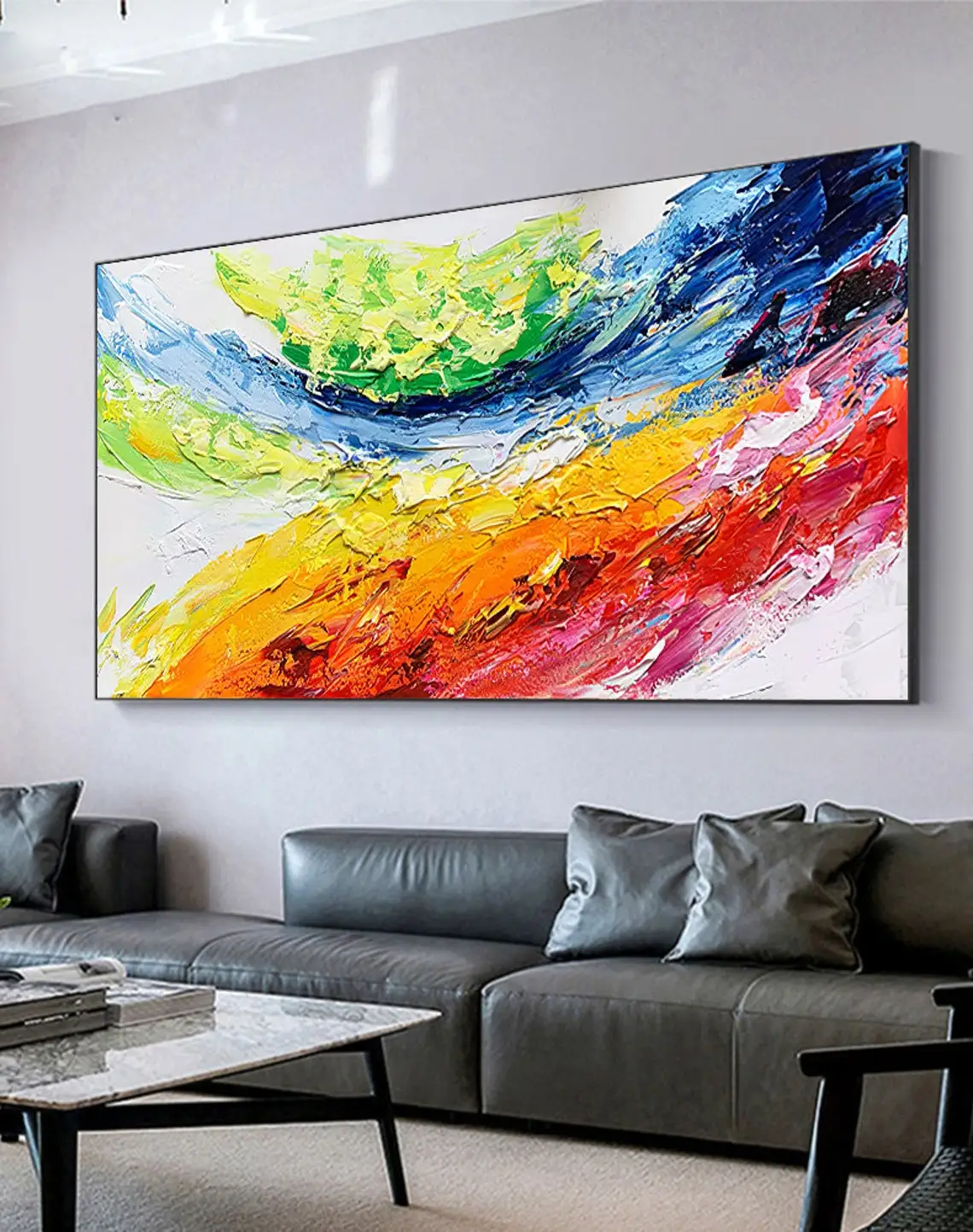 Abstract Color Splash Oil Painting on Canvas Large Rainbow Colorful Textured Impasto Acrylic Painting Modern Wall Art Decoration