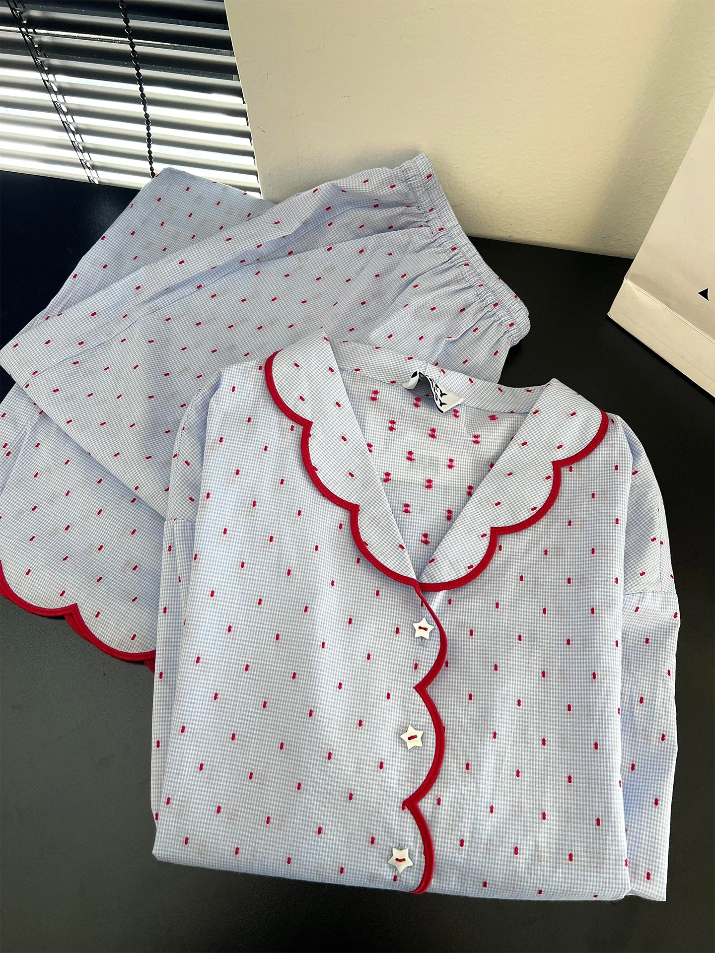 Sweet Elegant Polka Dot Long Sleeve Women's Sleepwear Set Autumn 2026 New Simple Long Pants Home Clothes Set Comfortable Home...