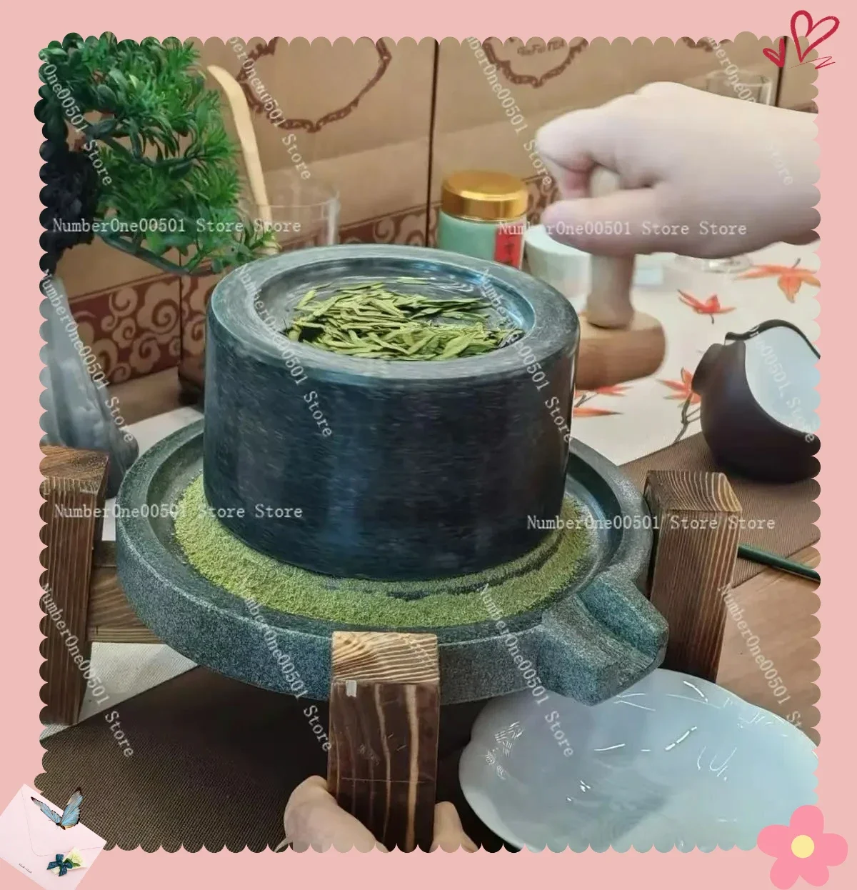 

Bluestone Tea Grinder Song Dynasty Style Matcha Stone Mill Manual Tea Powder Grinding Tool Traditional Tea Equipment