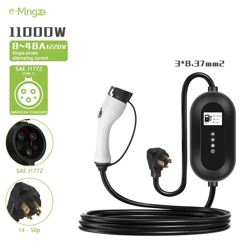 

E-mingze 2024 New Arrival 48A 11kw Charging TYPE 1 Electric Car Charger Portable EV Charger