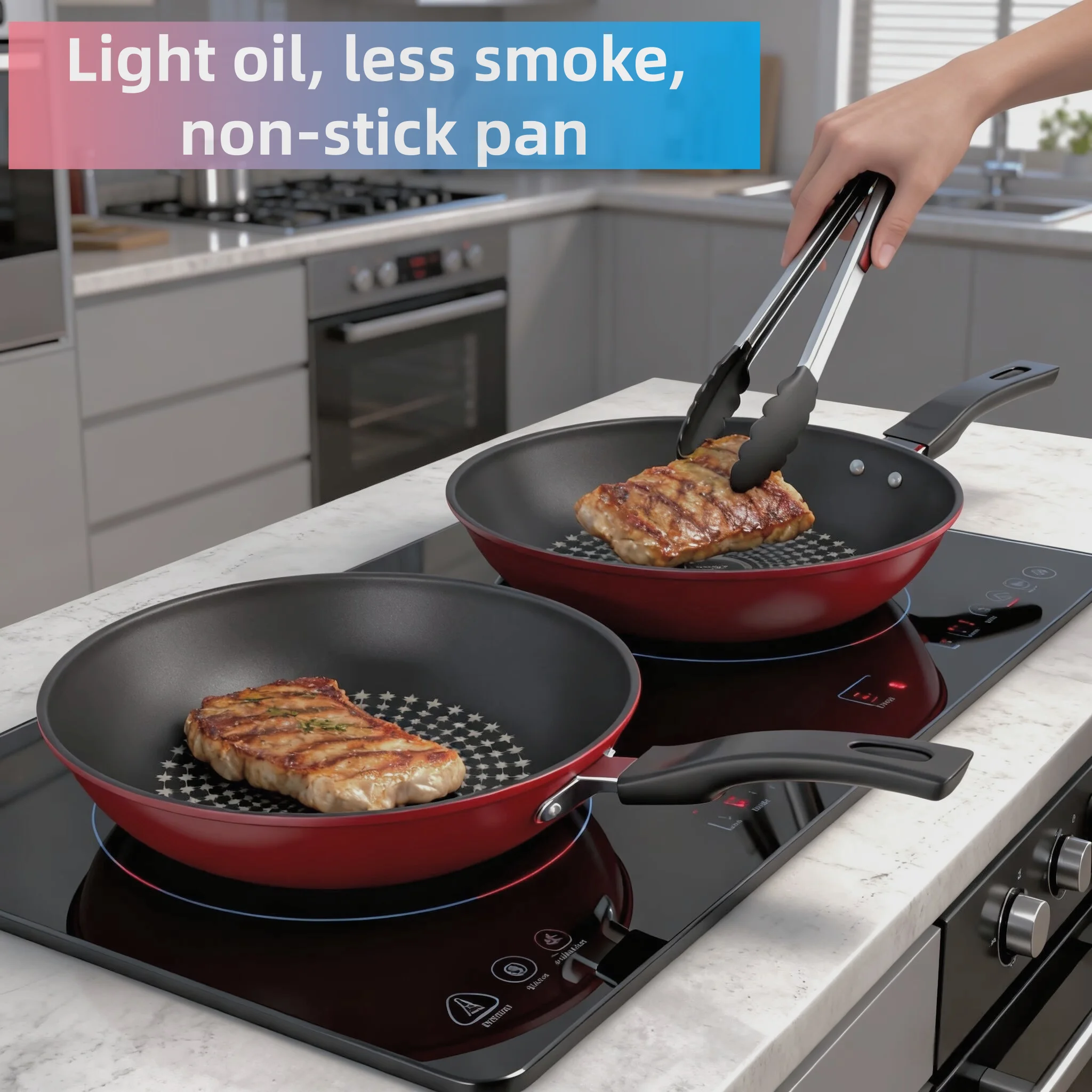 Wok antiadherente nuevo para el hogar, diseño ligero, apto para cocinas de inducción y de gas, universal, 28 cm.