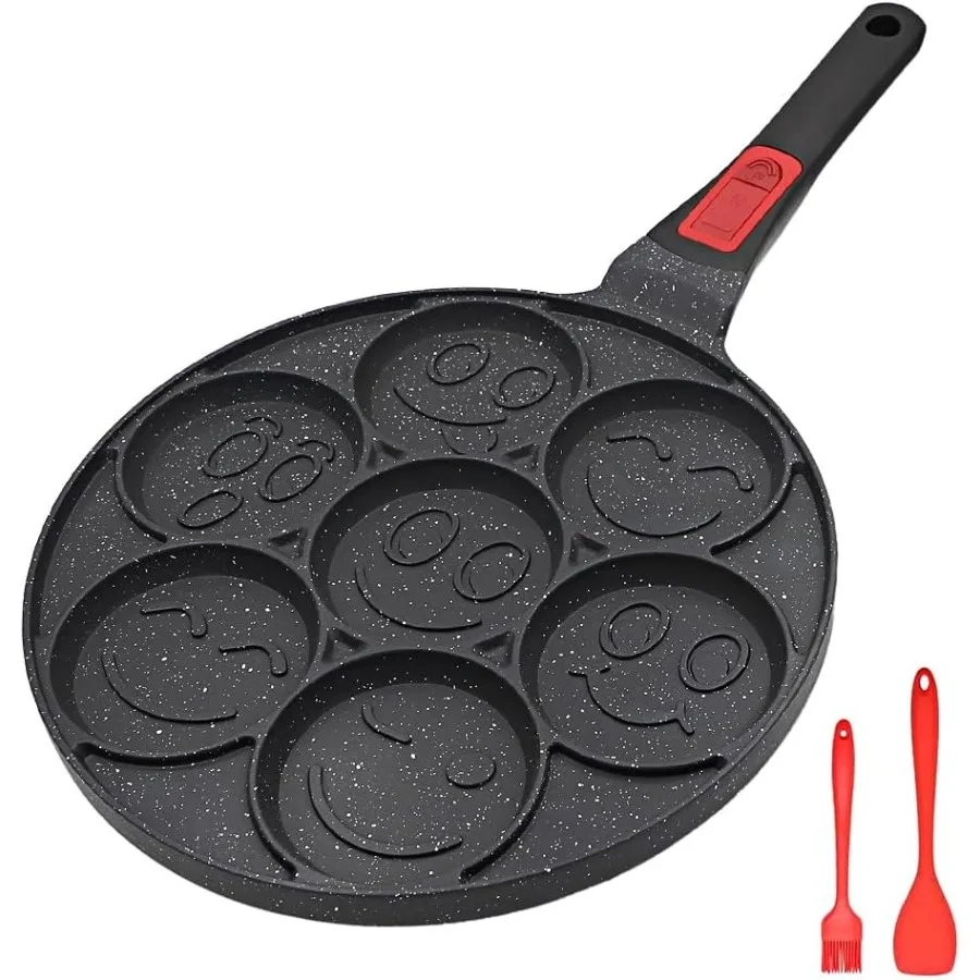 

Pancake Pan 7 Holes Non Stick Mini Crepe Pan with Detachable Handle Pancake Mold for Oven Safe Black