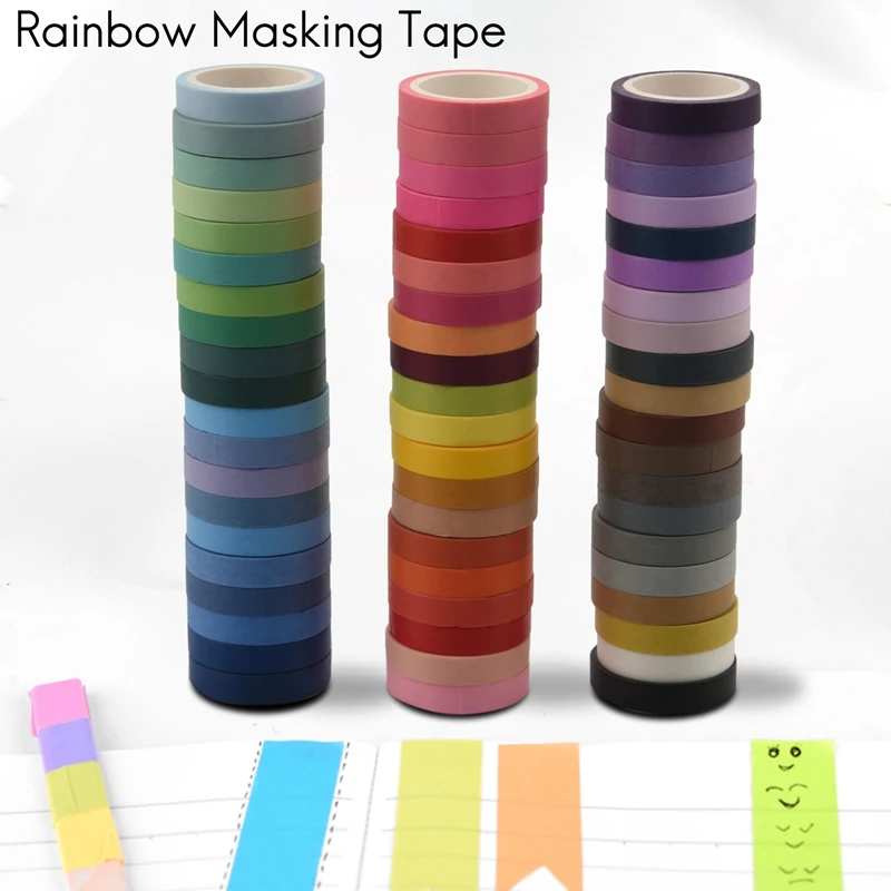 60 Pcs/Set Basic Solid Color Washi Tape Rainbow Masking Tape Decorative Adhesive Tape Sticker Scrapbook Diary Stationery