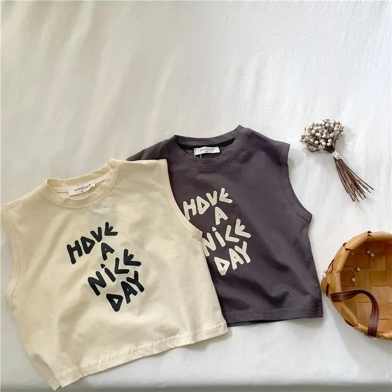 

Новинка лета 2025: детская повседневная футболка из чистого хлопка с короткими рукавами в Корейском стиле с надписью