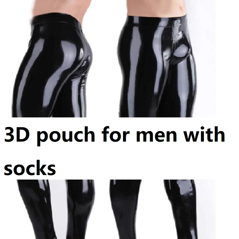 

Latex men Trousers 3D cut crotch pouch handmade nature Rubber plus size available with socks foot cover