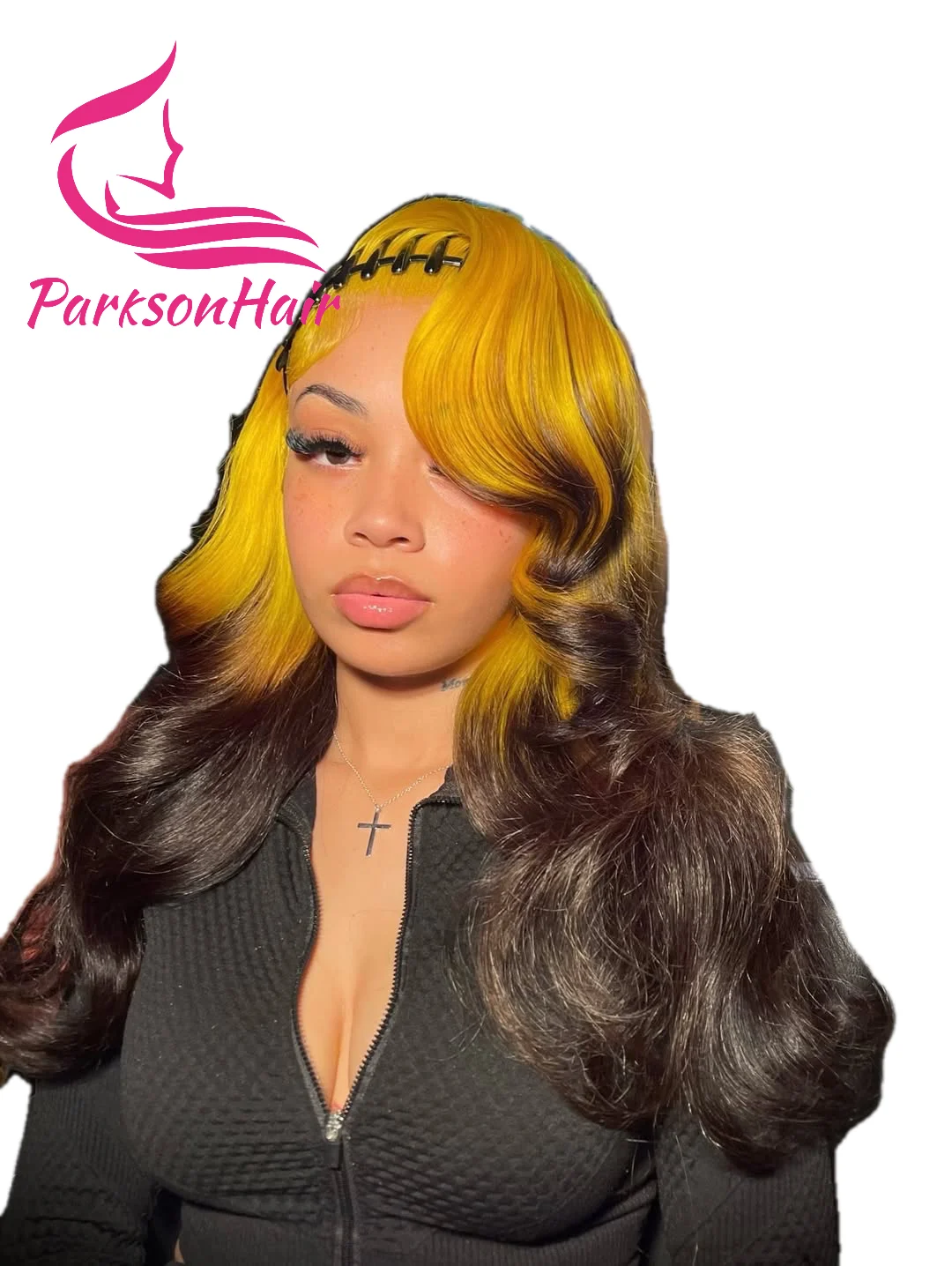 أومبير أصفر أسود 13x6 13x4 الدانتيل الشفاف الباروكات الأمامية قبل نتف الجسم موجة البرازيلي الملونة 613 باروكة من شعر طبيعي للنساء