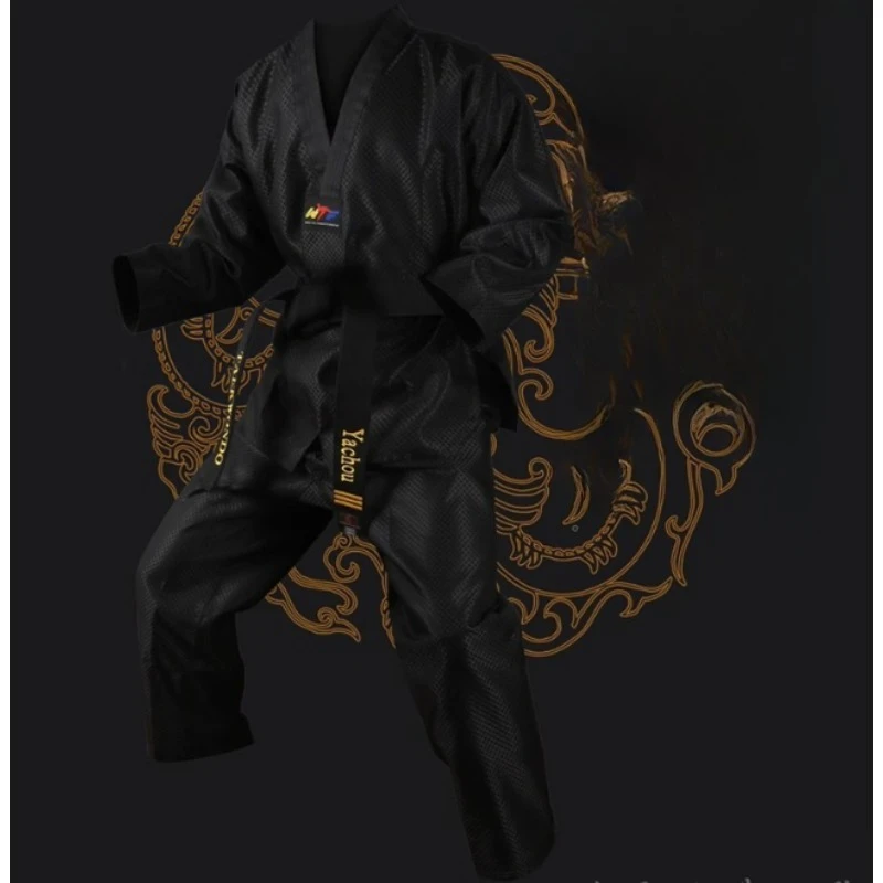 Black Taekwondo Uniform Dobok Adult Kids Male Female Taekwondo Dobok Cotton Suits Jodo Uniform Taekwondo Clothes Tae Kwon Do Set