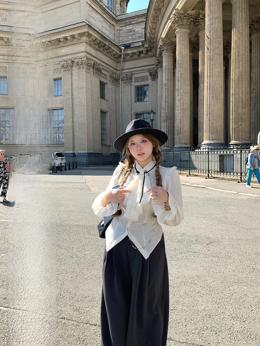 

Съемная женская блузка Anne Non-Fire Summer irt больших размеров Court Sle Snowflake Wave Lace Long Sve ort ...