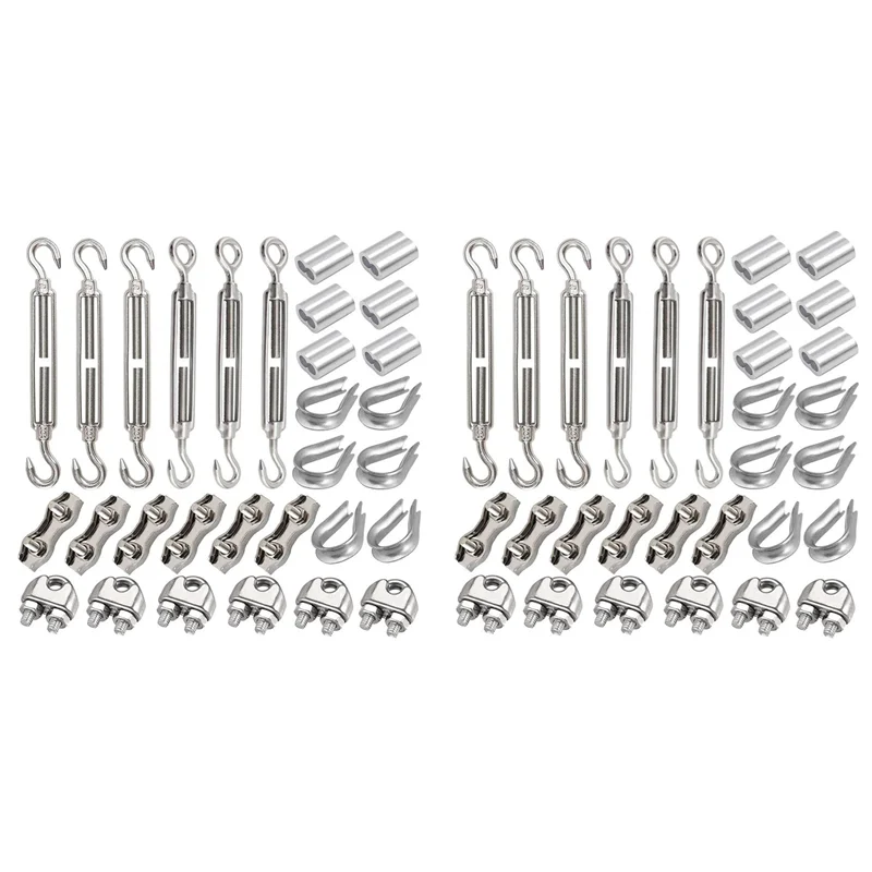 A02M-60 Turnbuckle M5 Wire Tensioner Set With Turnbuckle Wire Rope Clamp Thimbles Press Clamp For Tightening