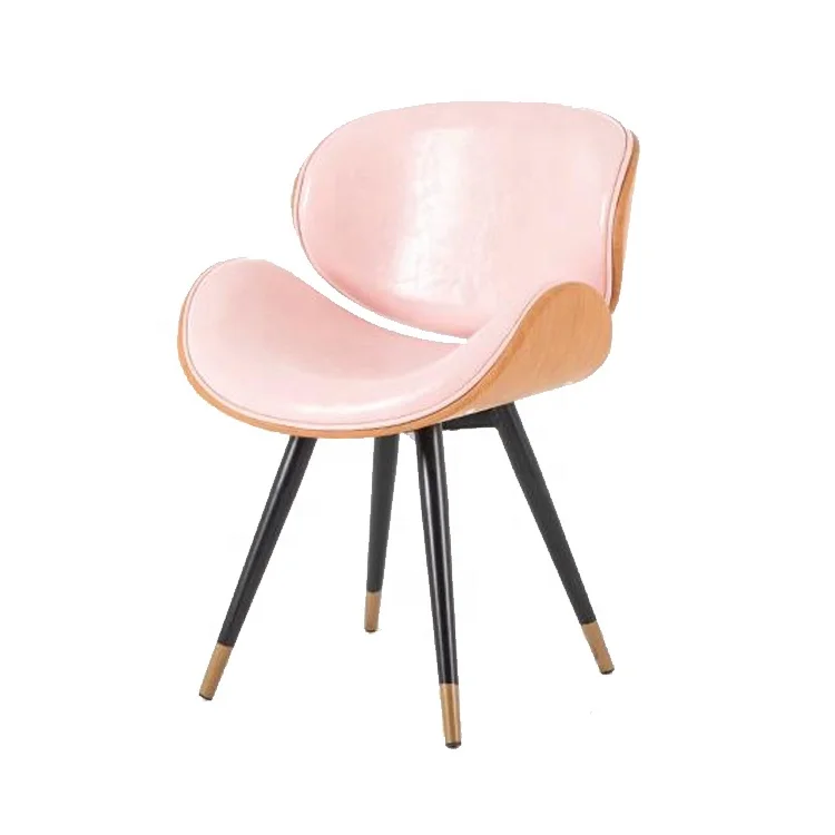 #Factory Direct Luxury Design Leather Modern Pink Velvet Accent Catering Ergonomic Chair with Gold Wood Legs