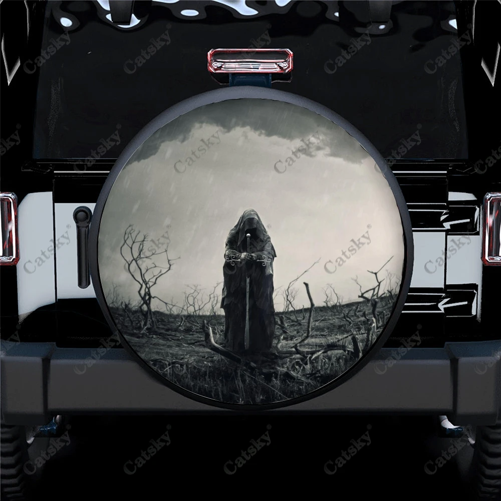 Death Skull Smoke Print Car Spare Tire Cover Waterproof Decor Protect for Truck SUV RV Trailer Auto Accessories Camping 14-17in