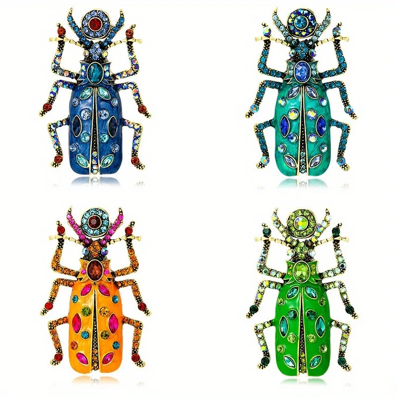 Men Women Enamel Scarab Brooch Fashion Insect Rhinestone Pin Beetle Badge Accessories