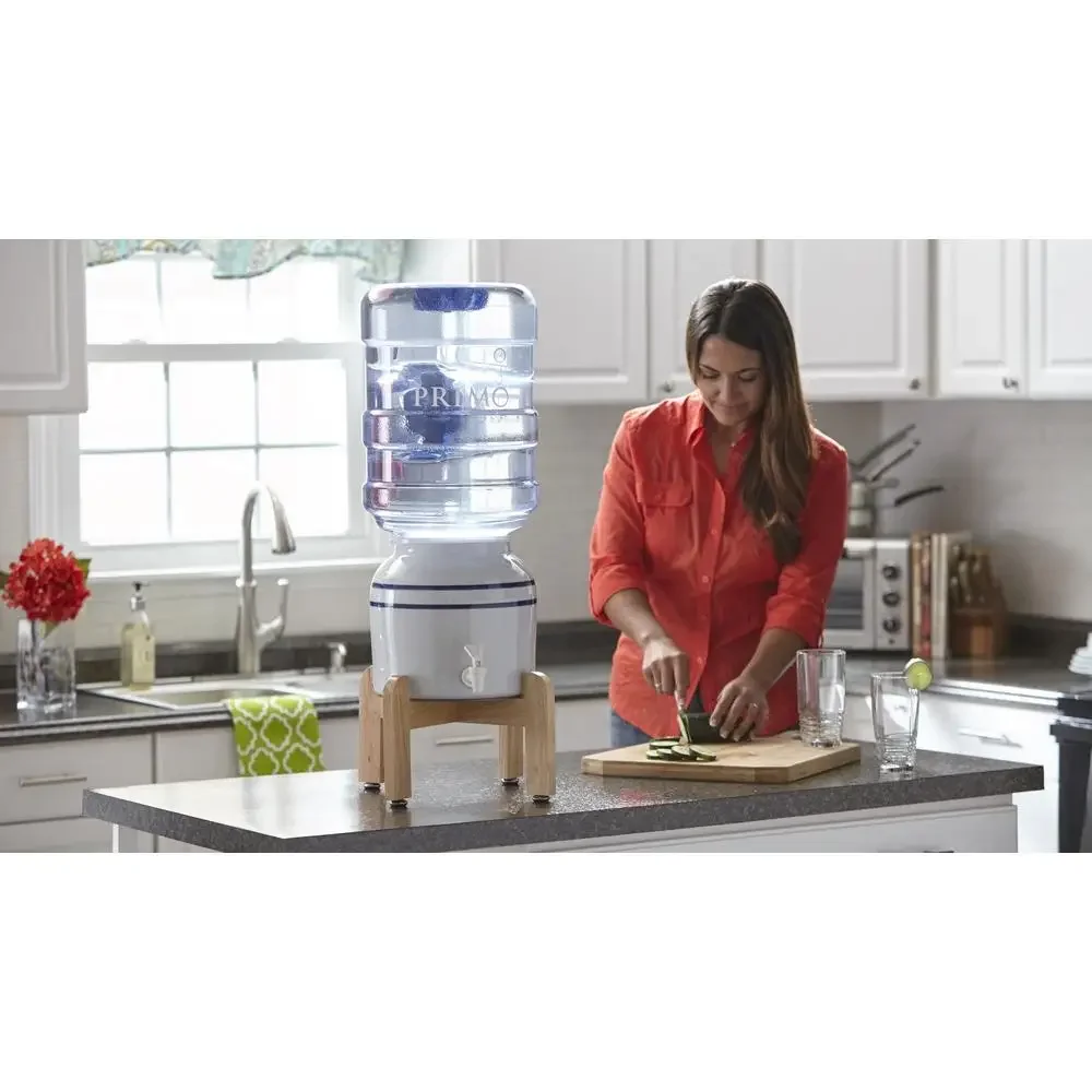 Primo® Water Countertop Dispenser Top Loading Cool Temp Ceramic Wooden Stand