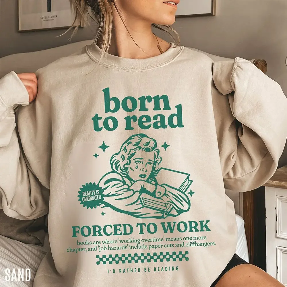 Damski polar poliestandardowy Y2K Top Born to Read Bluza Bookworm Sweter Zabawna bluza Bookish Magic Bookish Luźny top unisex