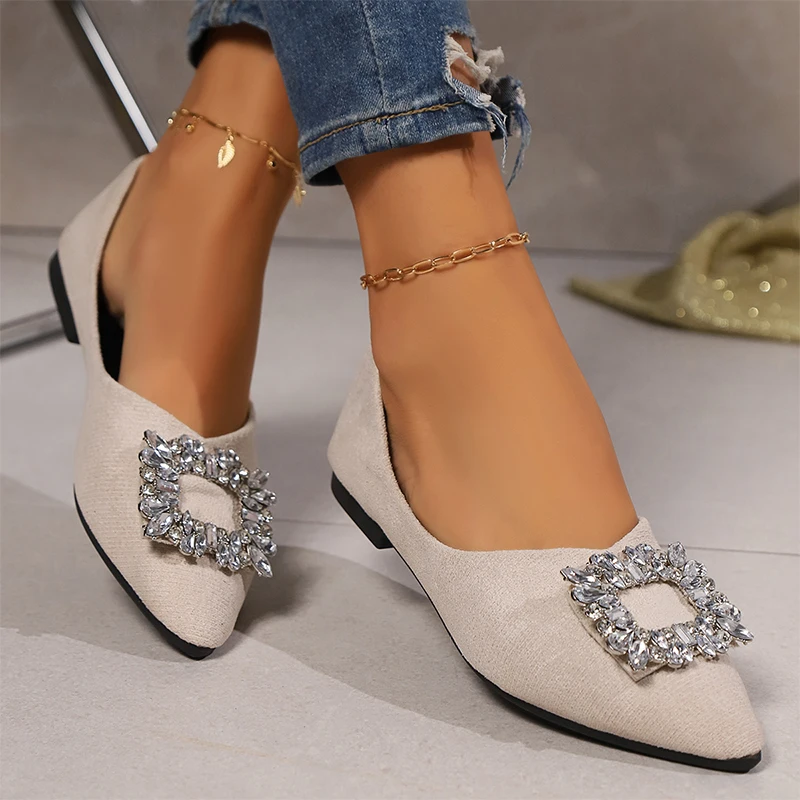 

Crystal Women Flats Loafers Shoes Pointed Toe Walking Cozy Shoes Autumn 2024 New Shallow Fashion Dress Casual Chaussure Femme