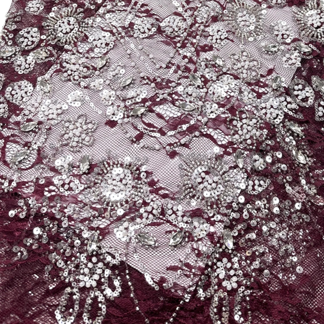 

Luxury Handmade Beaded Nigerian French Sequined Floral Embroidered Tulle Lace Fabric Wedding Party Dress Sewing Fine Mesh