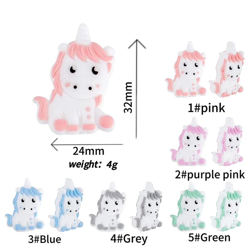 5/20/50pcs Unicorn Baby Silicone Beads Cartoon Animal Silicone Beads for pacifier Clips Teether Teething Toys Baby Accessories