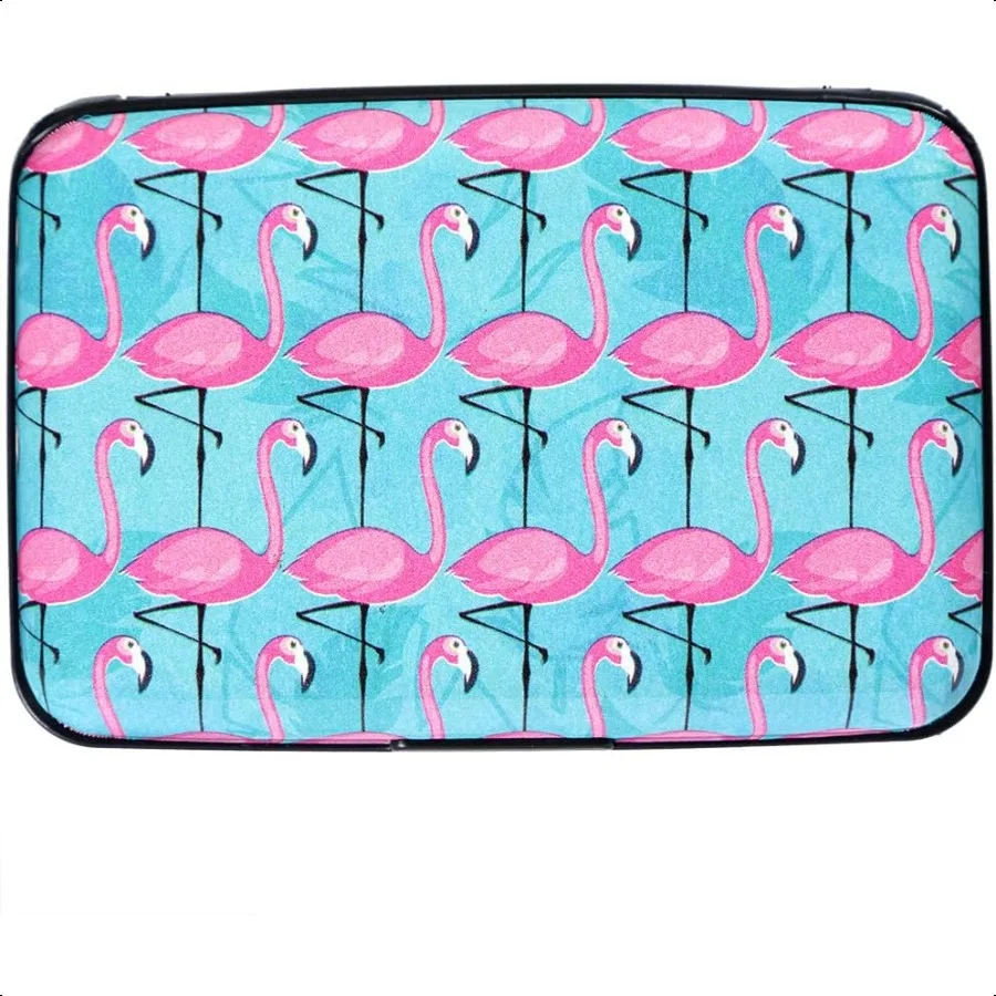 

Credit Card Holder RFID Blocking Wallet for Women Men Small Mini Metal Slim Hard Aluminum Business Card Case Pink Flamingos