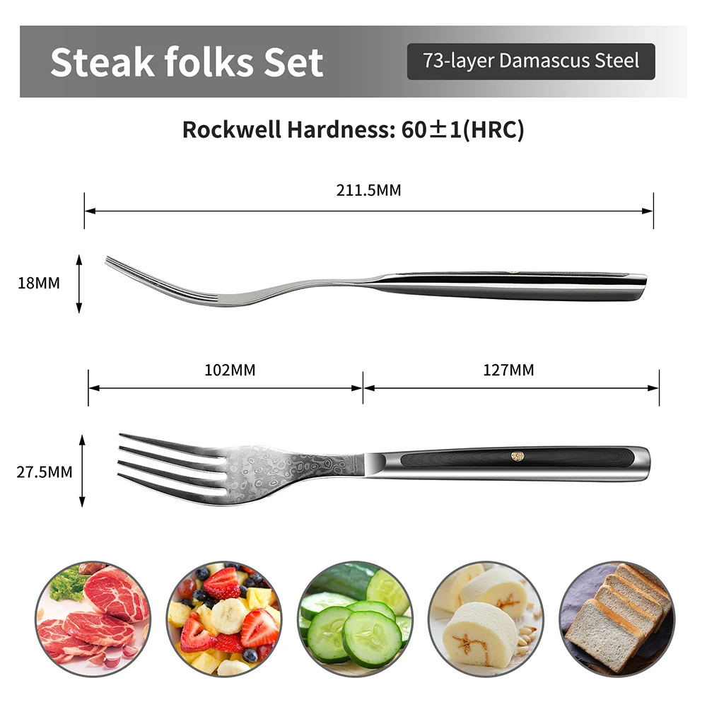 Sunnecko Damascus Steak Forks Set High Carbon VG10 Damascus Steel Tableware Cutlery Tools