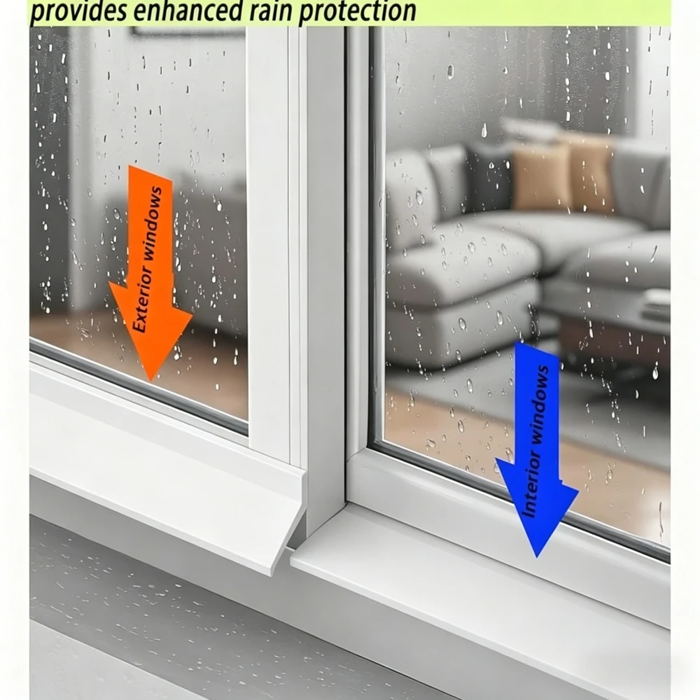 1pc118.11IN Home Window Water Blocking Bar Sliding Window Rain Weatherstrip Balcony Windproof Sealing Strip Flashing Board