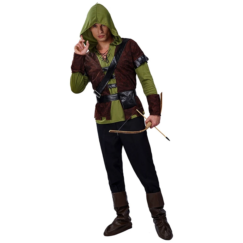 Robin Hood Costume for Man Huntsman Hood Costumes Green Deluxe Cosplay Fancy Suit for Swordsman Halloween Party Cosplay Costumes