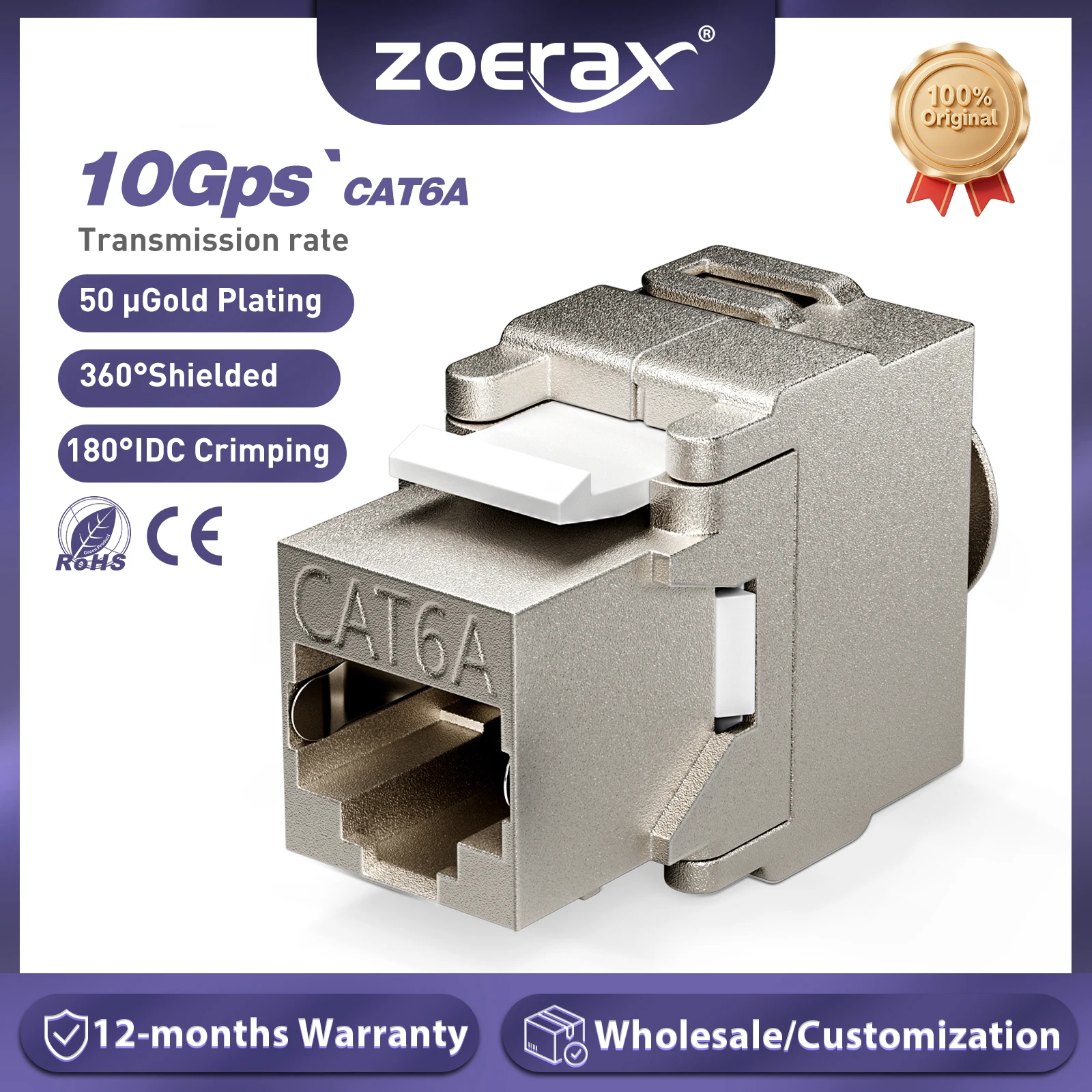 ZoeRax Keystone Module Jacks CAT6A Shielded Keystone Jack RJ45 Cat 6A Ethernet Module 10 Gbit with Shielded Metal