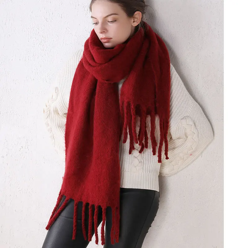 겨울 스카프 여성용 럭셔리 가을 겨울 캐시미어 스카프 두꺼운 따뜻한 숄 클래식 태슬 플러피 스카프 단색 부드러운 숄