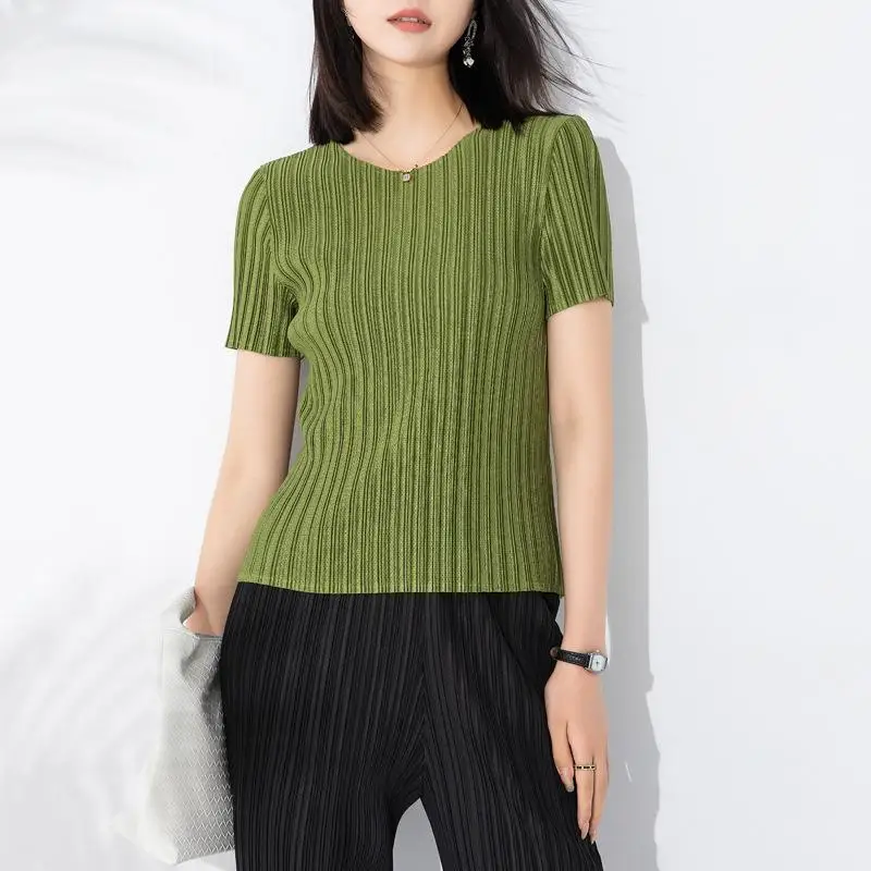 

Slimming Hollowed out Short Sleeve T-Shirt Women's Commute Style Basic Color Top Comfortable Fit Casual Wear