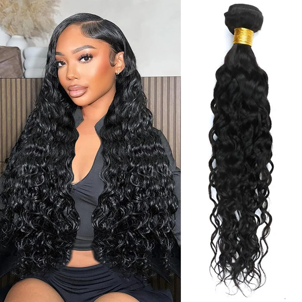 

Water Wave Human Hair Bundles Curly Deep Wave 1 3 4 Bundles Brazilian Natural Black color Human Hair Human Hair Extensions