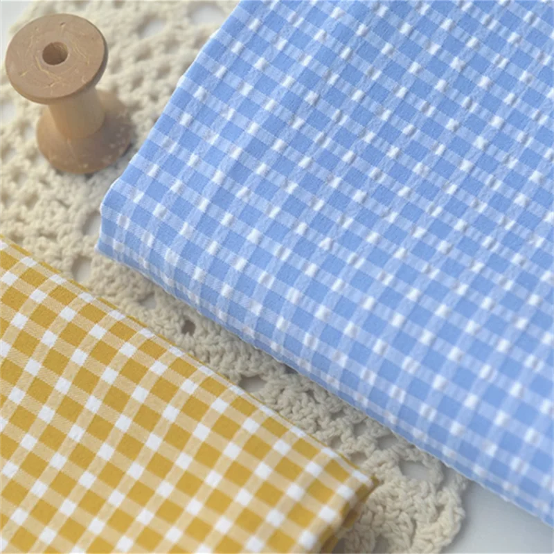 Checkered Polyester Cotton Fabric DIY Shirt Top Jumpsuit Dress Skirt Children's Clothing Handmade Yellow Blue Pink Fabrics