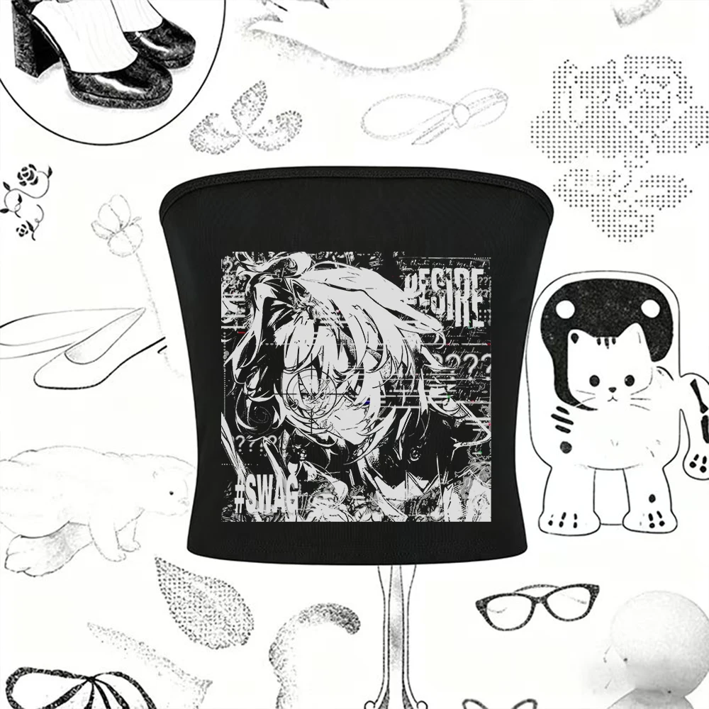 Y2k Top Kpop Women's Flat Head Harajuku First Piece Girl Style Gothic 90s Clothing Retro Women's Top Y2k Emo Grunge Clothing Pat