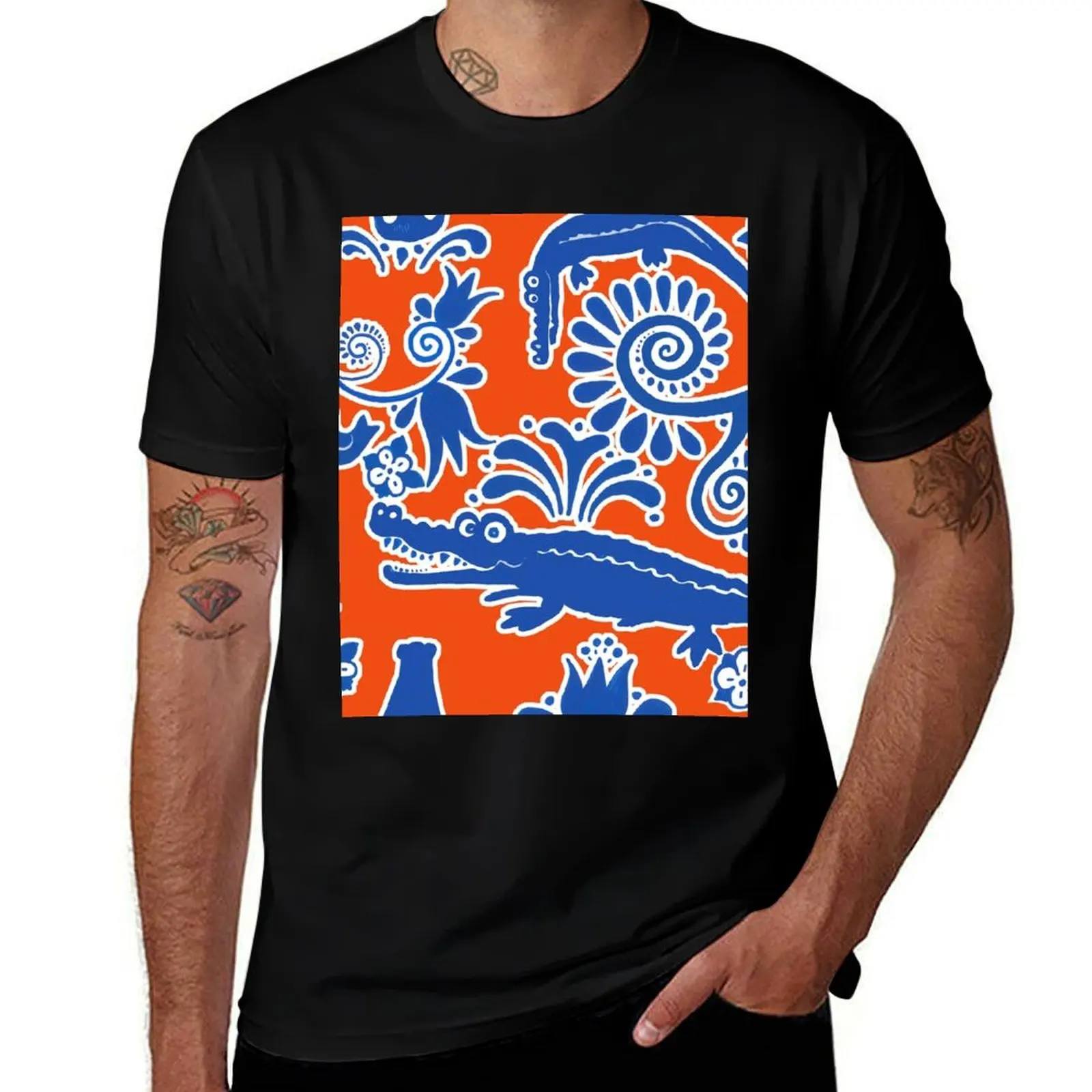 Gator Toile Orange and Blue T-Shirt Holiday Outdoor T-Shirt