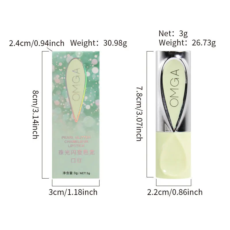 Chameleon Shimmer Lipstick - Diamond Pearlescent Finish, Long-Lasting, Non-Stick Cup, Transfer-Proof Color-Shifting Lipstick