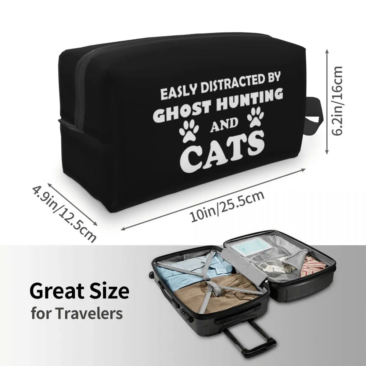 Easily Distracted By Ghost Hunting And Cats Makeup Bag Cosmetic Organizer Storage Dopp Kit Toiletry Cosmetic Bag Women Beauty