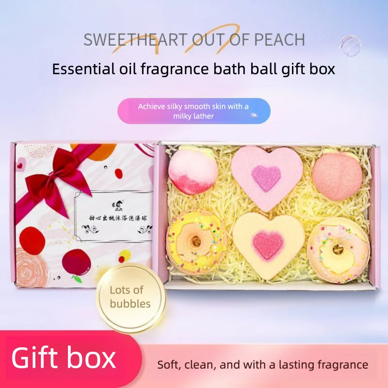 Bath Balls, Bath Salt, Adult Bathtub, Plenty Of Bubbles, Gift Box, Moisturizing And Fragrant Body, Heart-shaped Peach Doughnuts