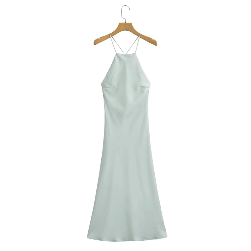 Summer Satin Slip Dress Strappy Silky Midi Panel Splice Loose Waist Elegant Party Wedding Outfit For Women And Teens Anniversary