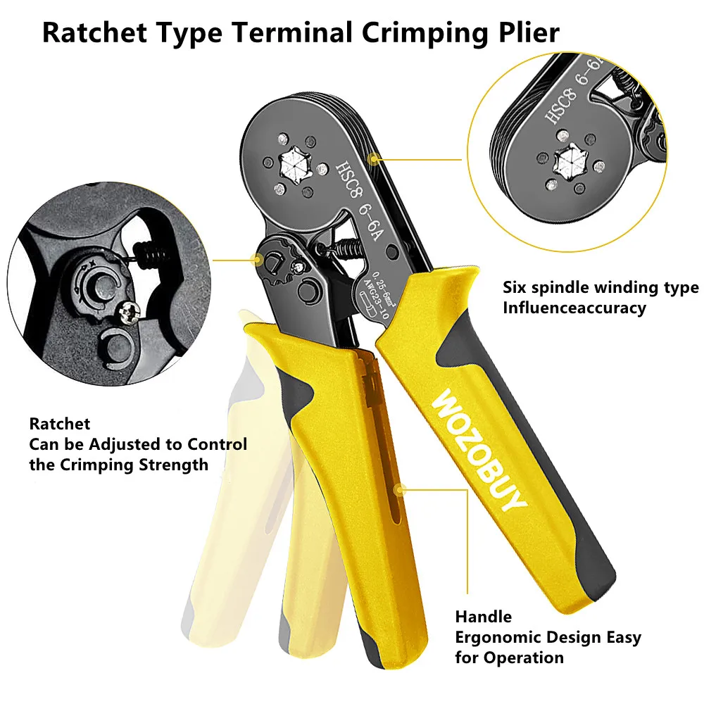 Ferrule Crimper Tool, WOZOBUY Ratchet Crimping Tool Kit-Wire Stripper / Crimper Plier ,or Plier Set with Connectors