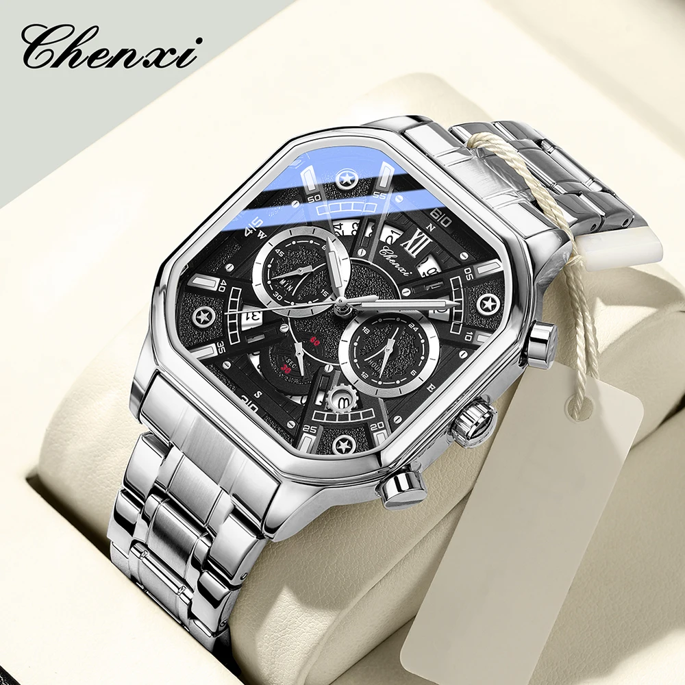 

Часы CHENXI для мужчин, многофункциональный хронограф, календарь, светящийся водостойкий браслет из нержавеющей стали, кварцевые мужские часы, новинка