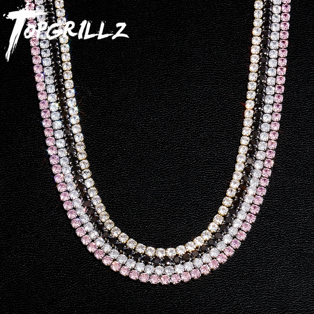 TOPGRILLZ klasyczny mikro tenis naszyjnik 2.5-5mm Iced Out CZ łańcuch tenisowy z nowym krotnie ponad zapięcie Hip Hop biżuteria na imprezę prezent