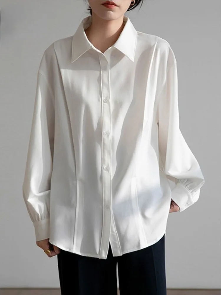 

Women's Single Breasted Loose Shirt, White Office Blouses for Women, Korean Fashion, Elegant, All Season, 2024